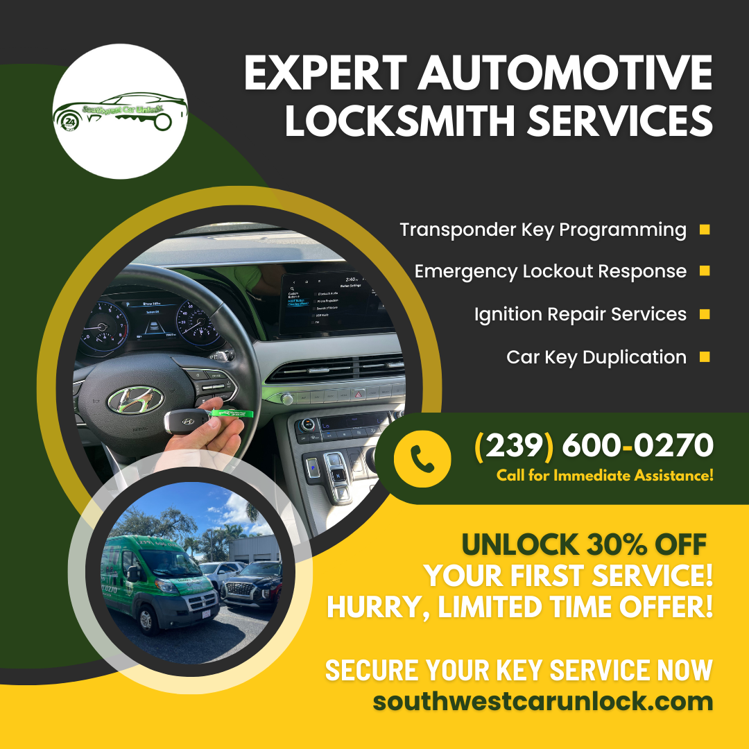 Southwest Car Unlock provides expert automotive locksmith services, including transponder programming and car key duplication.