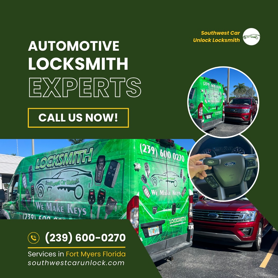 Southwest Car Unlock's green locksmith van on location providing automotive key services.
