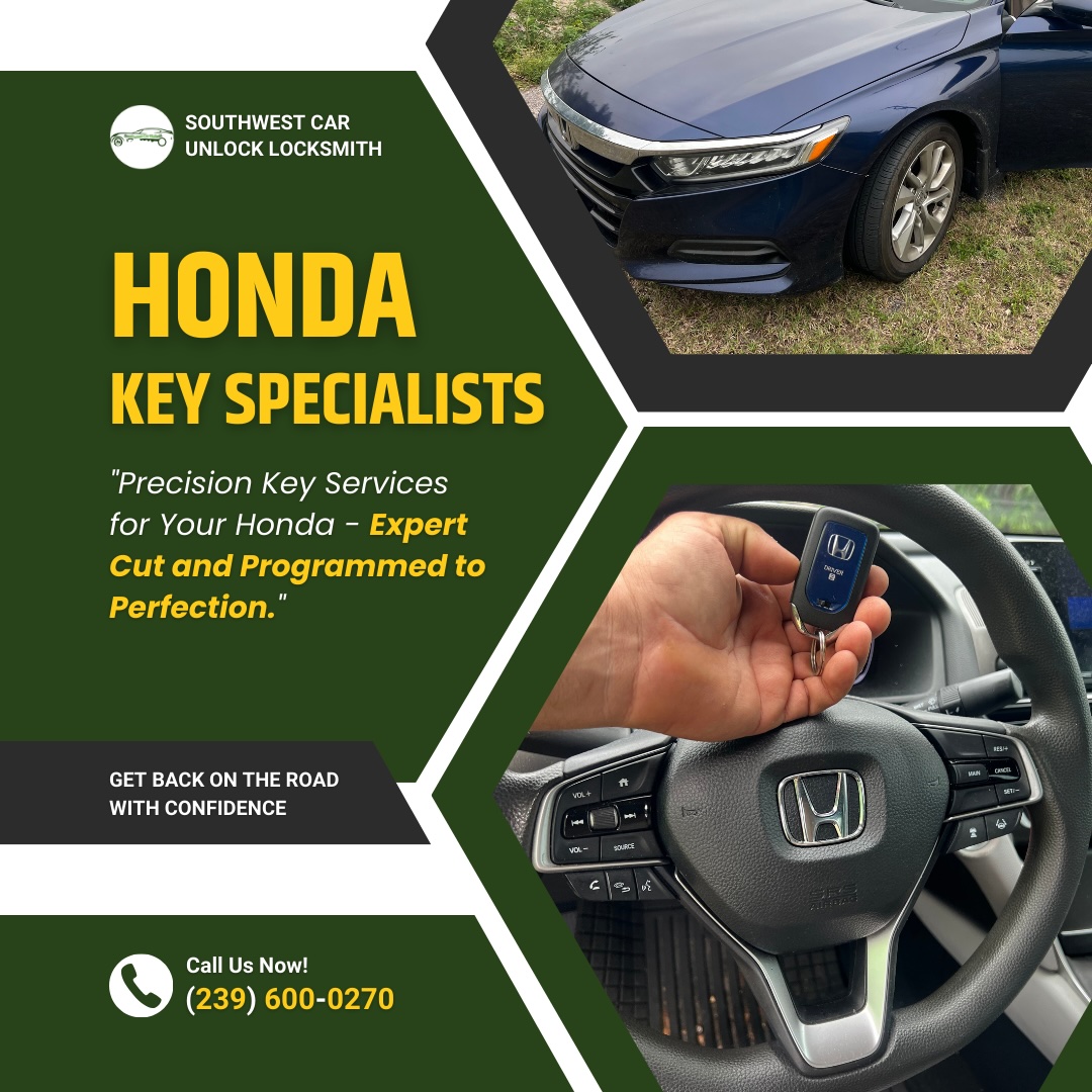 A Honda car key being programmed by a professional locksmith from Southwest Car Unlock.