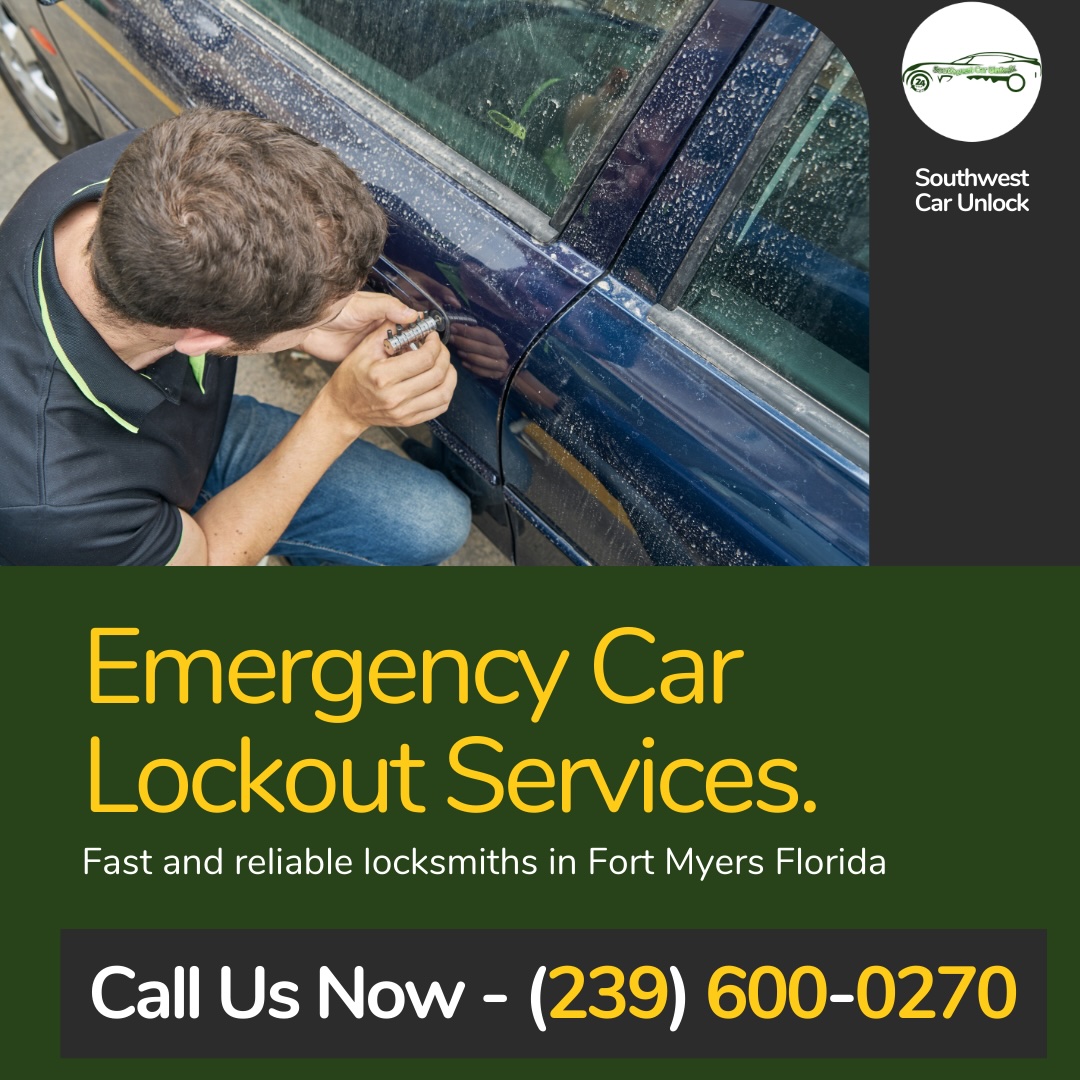 A locksmith from Southwest Car Unlock skillfully picking a car lock during an emergency service in Fort Myers.
