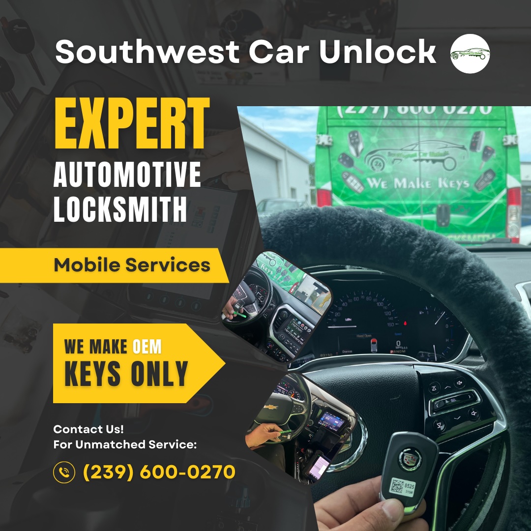 Southwest Car Unlock locksmith working on a vehicle, showcasing mobile OEM key services.