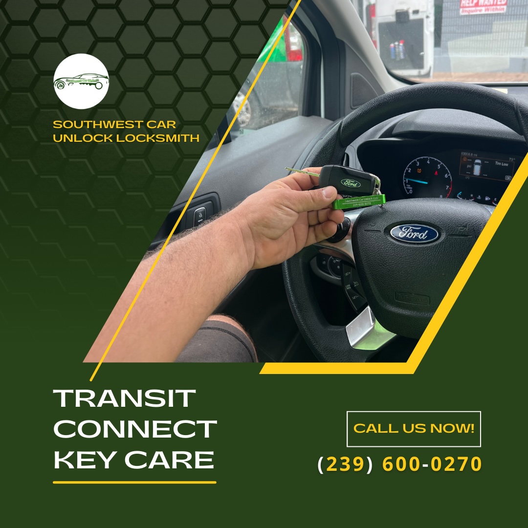Southwest Car Unlock locksmith programming a new key for a Transit Connect vehicle.