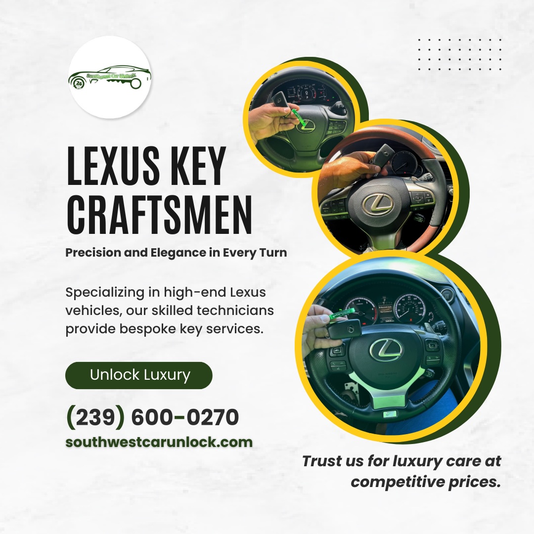 Skilled locksmiths crafting Lexus keys, showcasing Southwest Car Unlock's dedication to quality and luxury vehicle care.