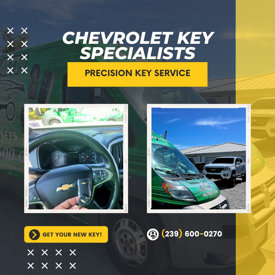 Southwest Car Unlock's green van on site providing Chevrolet key replacement services