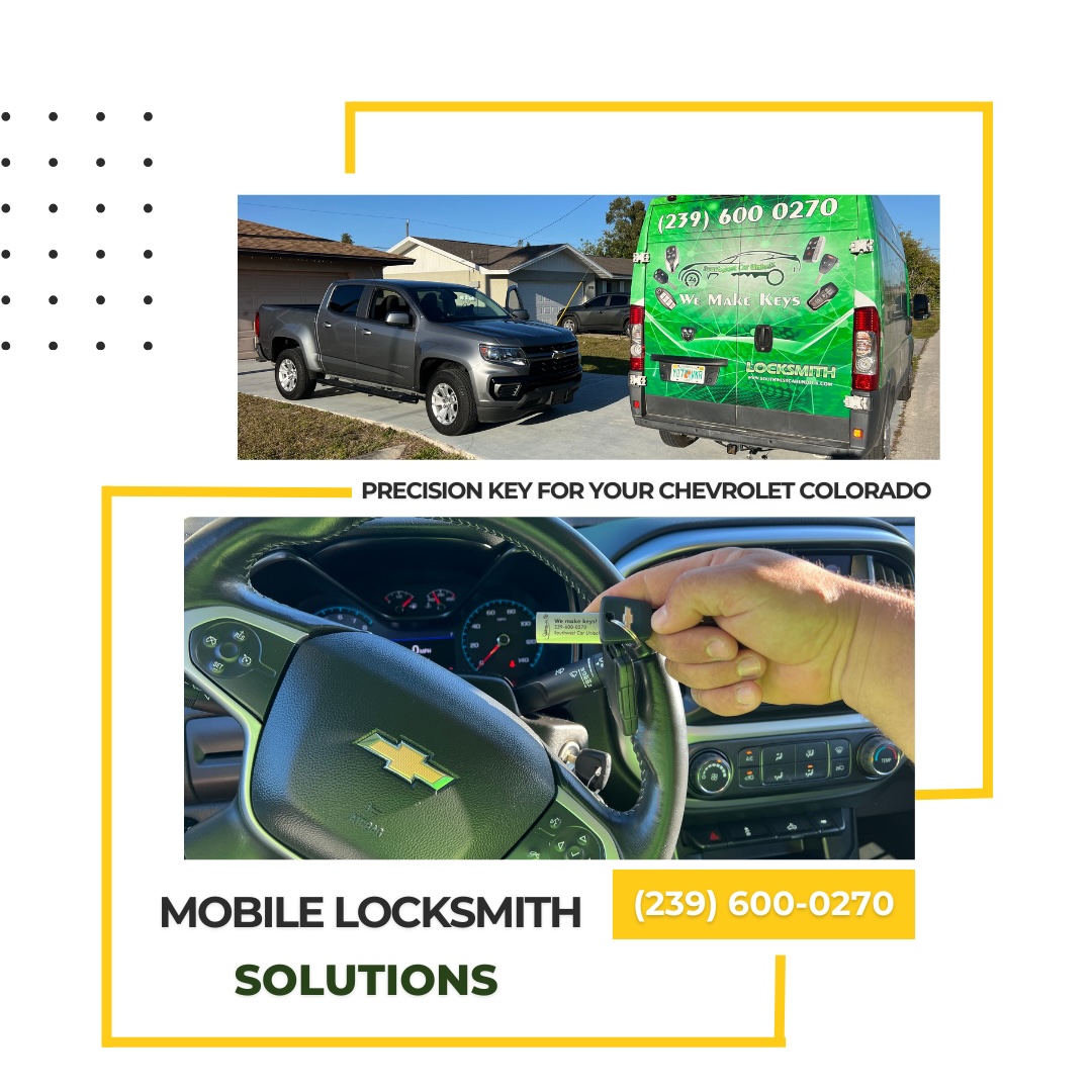 Southwest Car Unlock's mobile service van providing on-the-go precision key services for a Chevrolet Colorado.