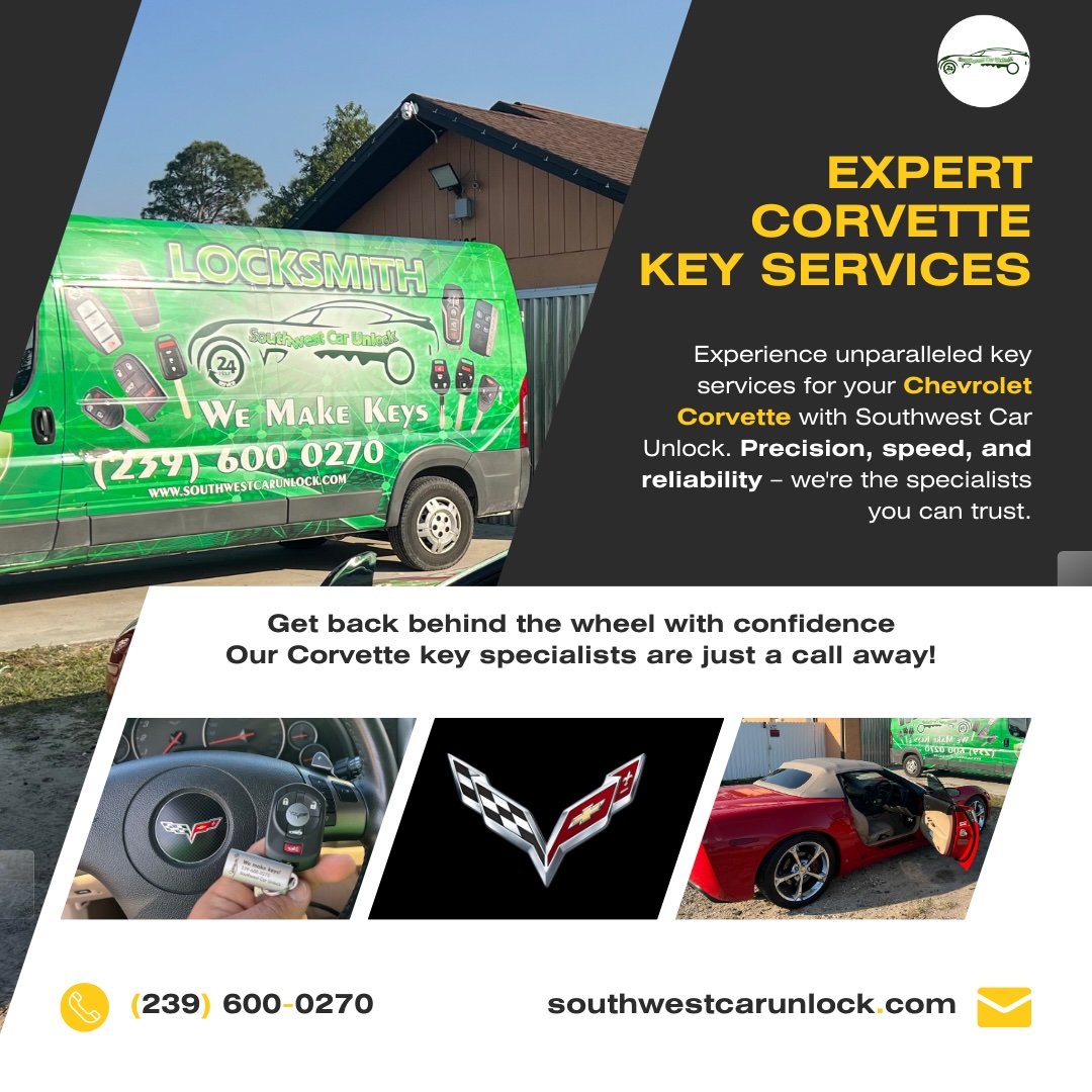 Southwest Car Unlock's green van showcasing their expert Chevrolet Corvette key services.