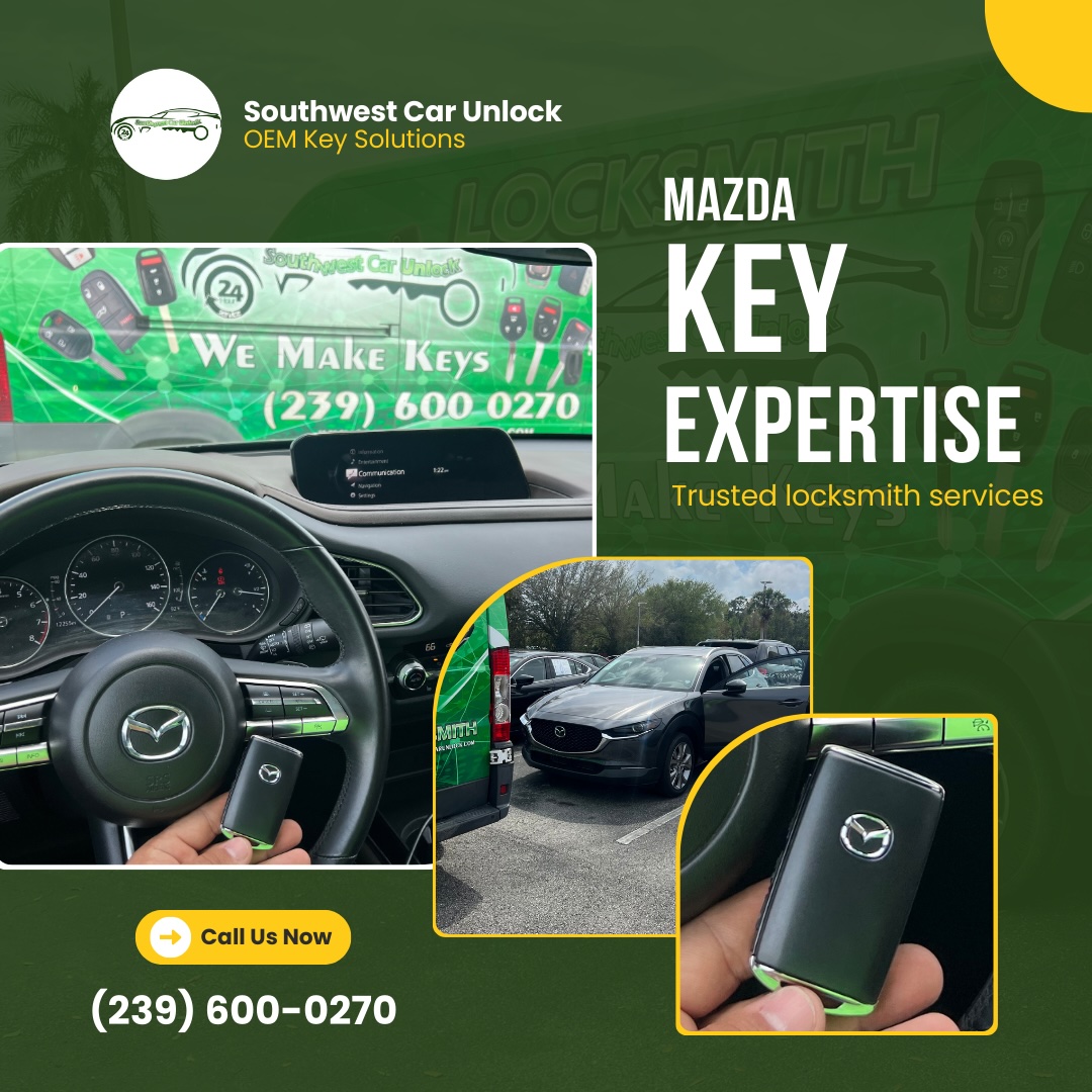 Southwest Car Unlock's professional locksmith at work on a Mazda CX-30, providing top-notch key services.