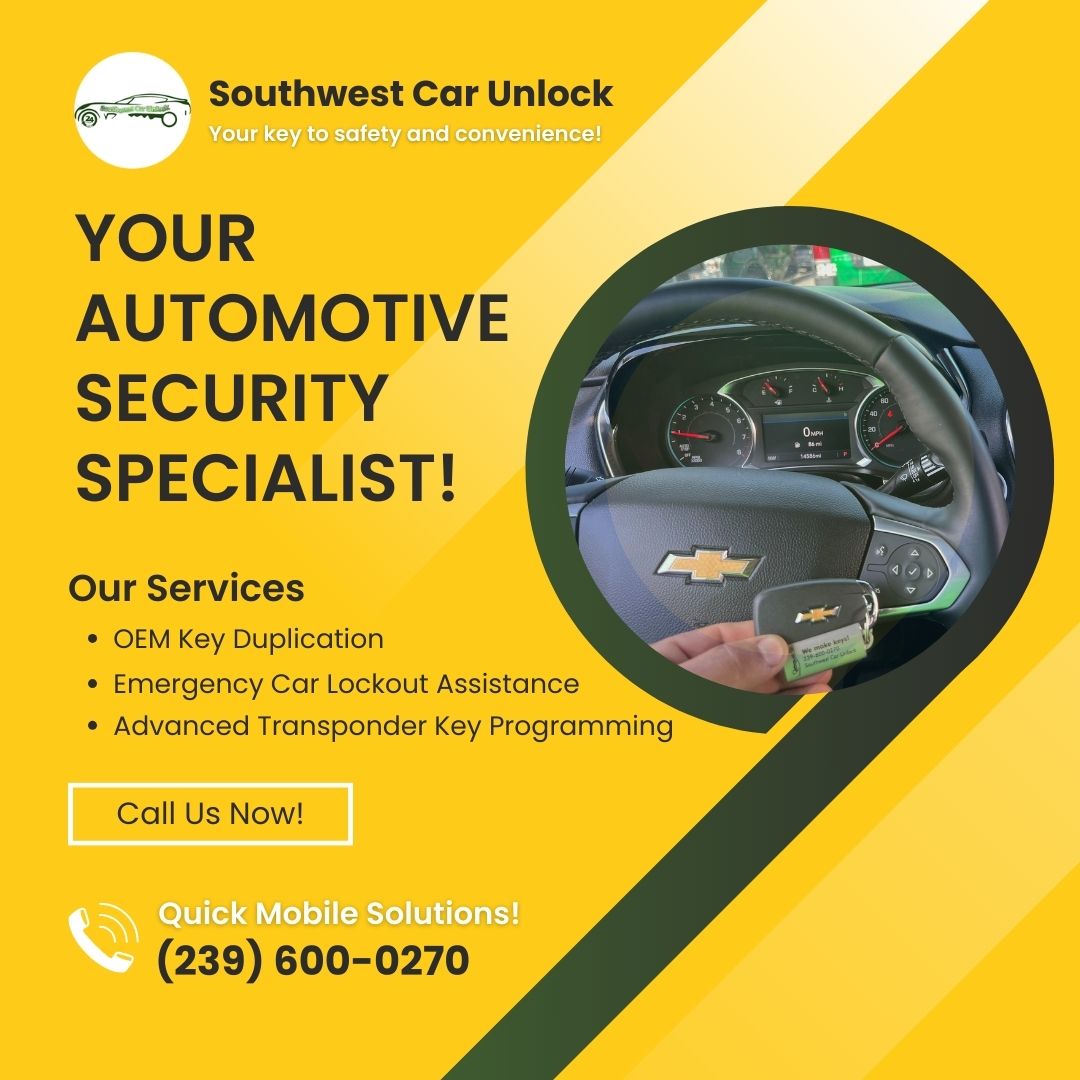 An array of automotive locksmith services including OEM key duplication and advanced transponder key programming offered by Southwest Car Unlock.