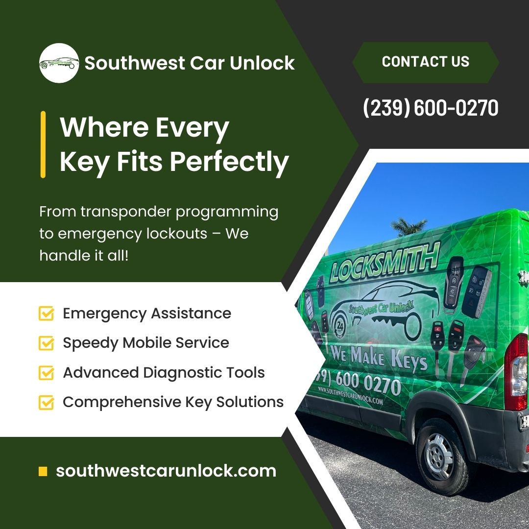 Southwest Car Unlock's green locksmith truck showcasing their mobile locksmith services for emergencies and advanced key solutions.