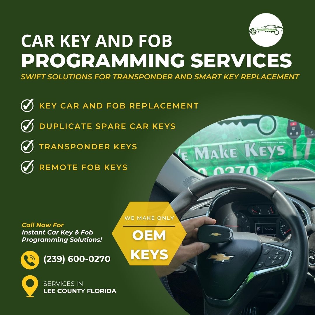 Southwest Car Unlock offers car key and fob programming services including key replacement, duplicate spare car keys, transponder keys, and remote fob keys in Lee County, Florida.