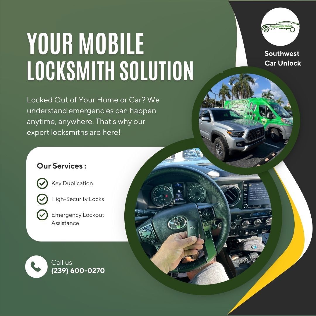 Southwest Car Unlock green locksmith truck and key fob service.