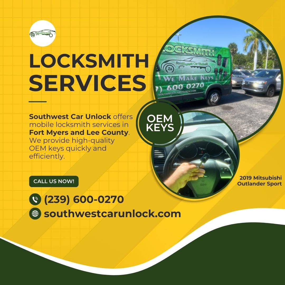 Southwest Car Unlock providing locksmith services for a 2019 Mitsubishi Outlander Sport in Fort Myers.