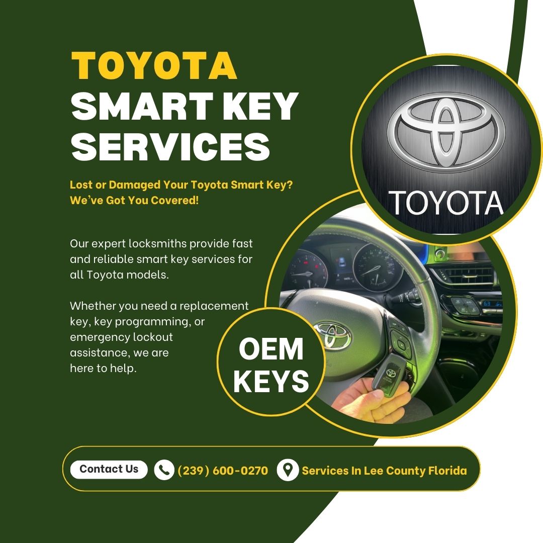 Green locksmith truck from Southwest Car Unlock providing smart key services for Toyota in Fort Myers and Lee County.