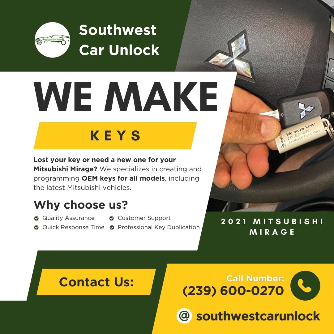 2021 Mitsubishi Mirage key service by Southwest Car Unlock.