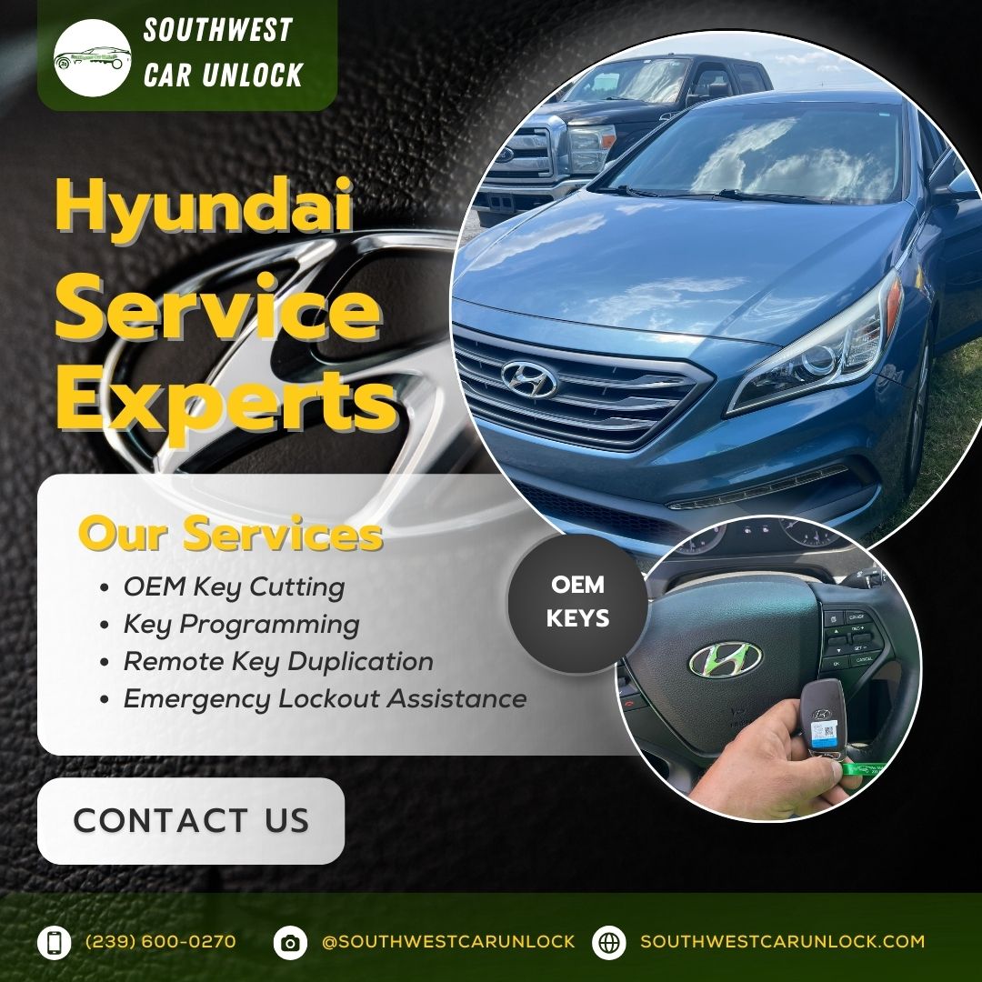 A photo showing a new OEM key service for a Hyundai vehicle provided by Southwest Car Unlock.