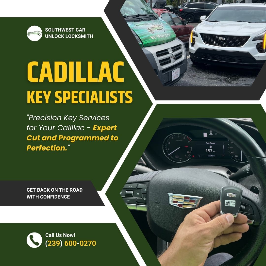 Southwest Car Unlock green truck providing Cadillac key services in Lehigh, FL.