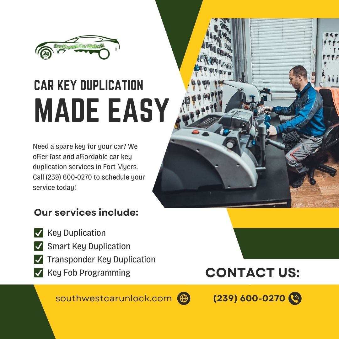 Car key duplication and smart key programming service at Southwest Car Unlock, Fort Myers.