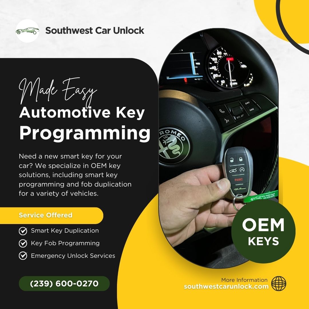 Mobile locksmith truck offering automotive key programming services in Fort Myers, Florida.