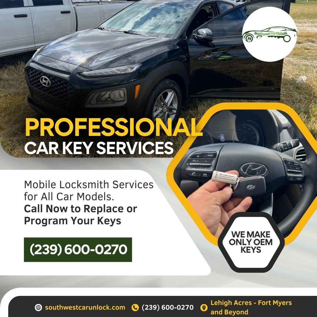 Mobile locksmith services in Fort Myers and Lehigh Acres with Southwest Car Unlock's green locksmith truck