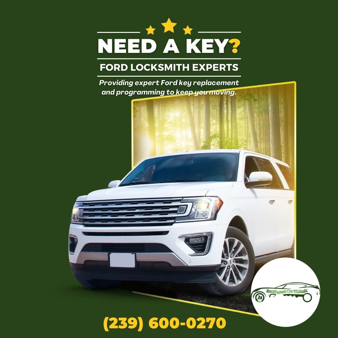 Southwest Car Unlock provides mobile Ford key replacement and locksmith services with a green truck in Fort Myers.