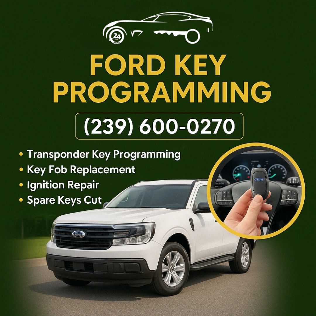 Ford key programming and fob replacement by Southwest Car Unlock mobile locksmith in Fort Myers, Florida.