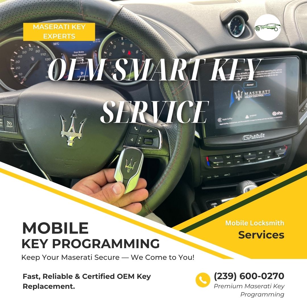 Southwest Car Unlock Maserati OEM Smart Key Service with Locksmith green truck Lehigh on Lee Blvd in Fort Myers, Florida.