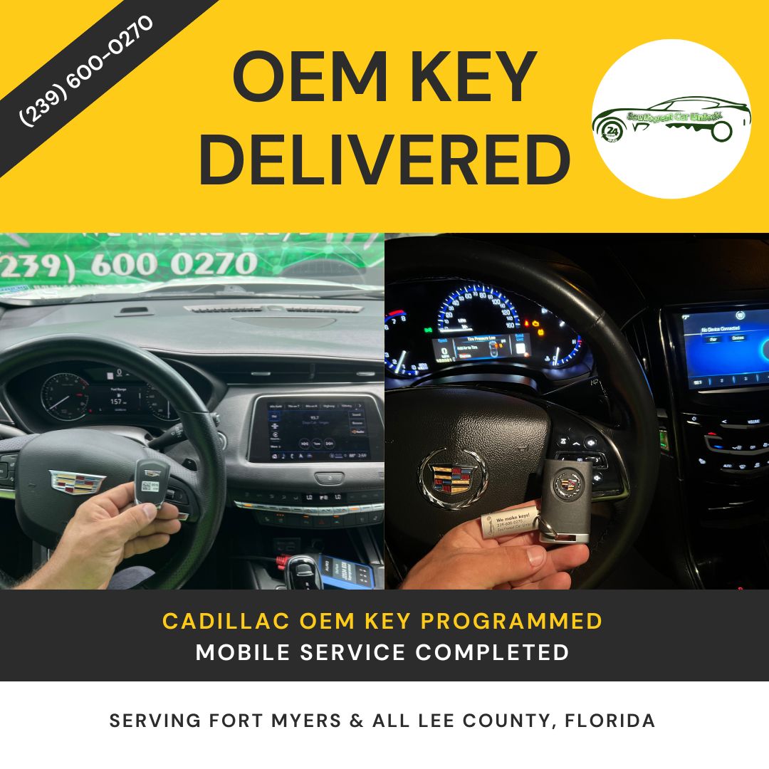 Cadillac dashboard with key programmed by Southwest Car Unlock in Fort Myers, Florida.