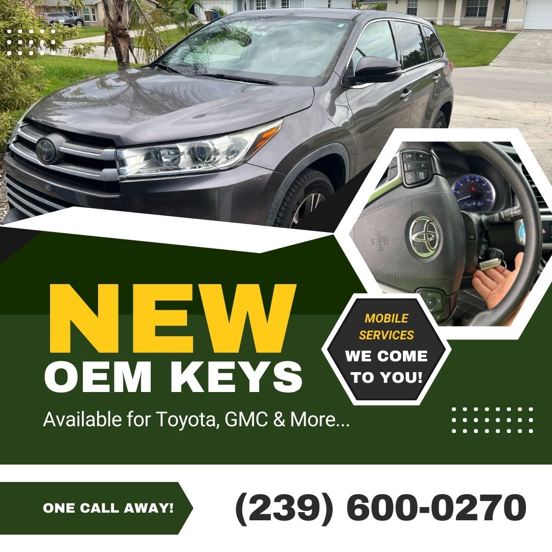 Mobile locksmith Fort Myers & Lehigh Acres β OEM key replacement, Toyota GMC car key programming, Locksmith green truck Lehigh, Camiones verdes en la lee.