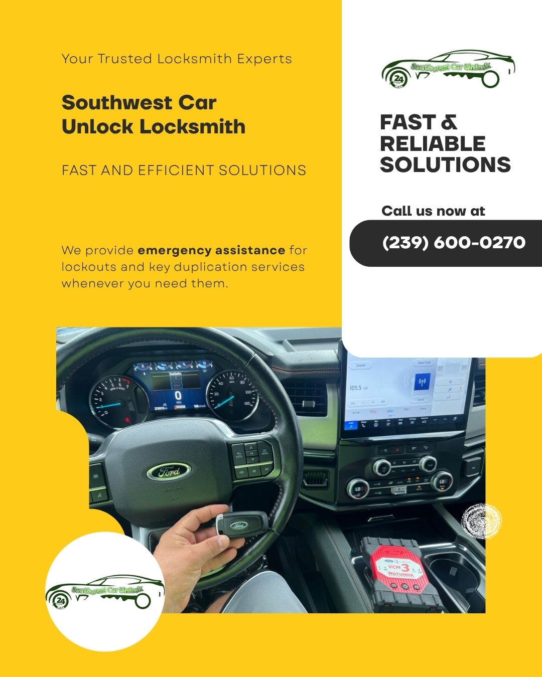 Mobile locksmith in Fort Myers & Lehigh Acres. Southwest Car Unlock offers OEM key duplication, lockout help & ignition repairs. Locksmith green truck Lehigh.