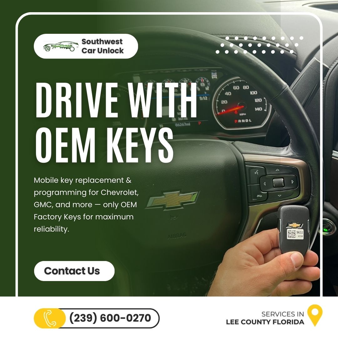 Mobile locksmith Fort Myers & Lehigh Acres β OEM key replacement & programming for Chevrolet, GMC & more. Locksmith green truck Lehigh, Camiones verdes en la lee.
