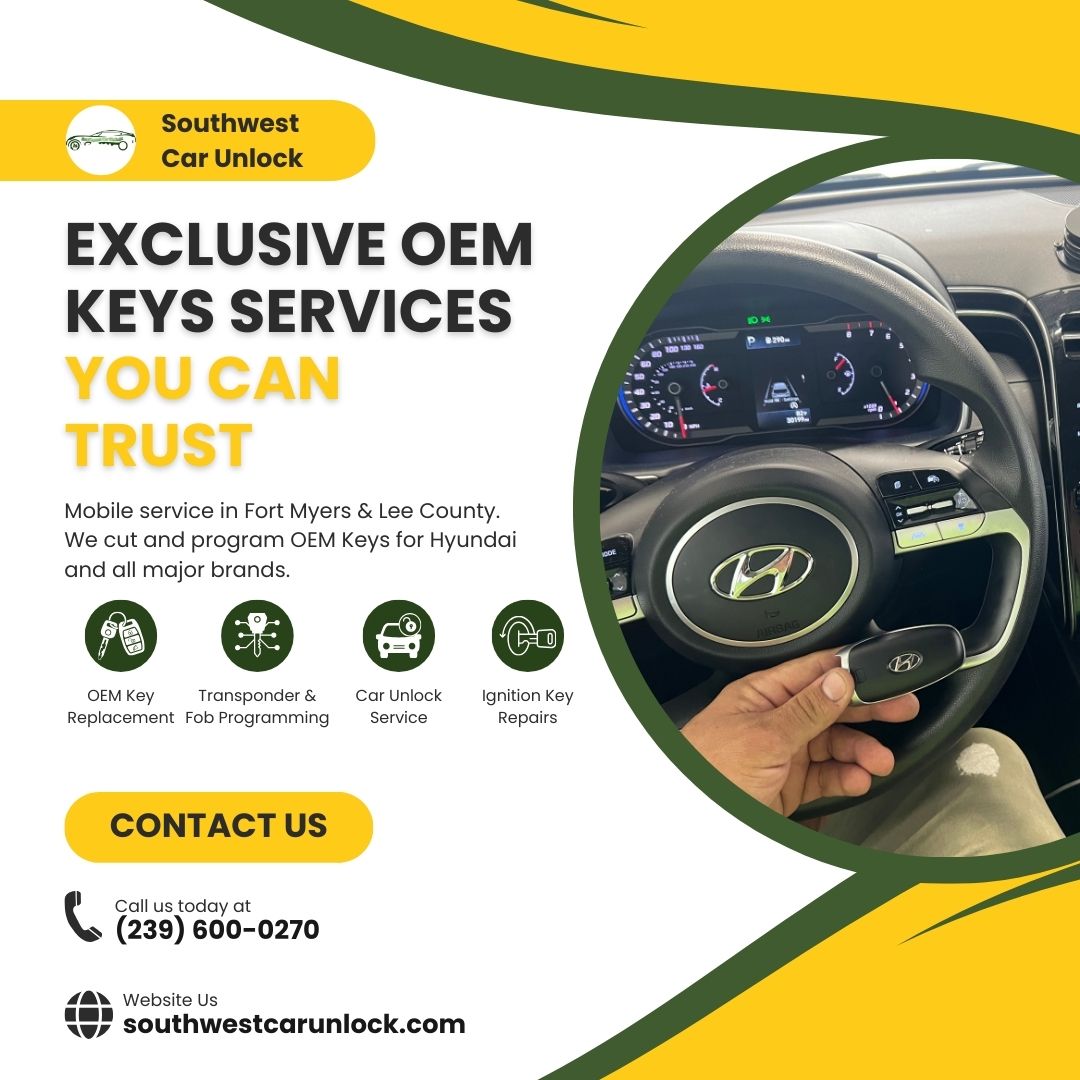 Mobile locksmith Fort Myers & Lehigh Acres – OEM car key replacement, programming & ignition repairs. Locksmith green truck Lehigh, Camiones verdes en la lee.