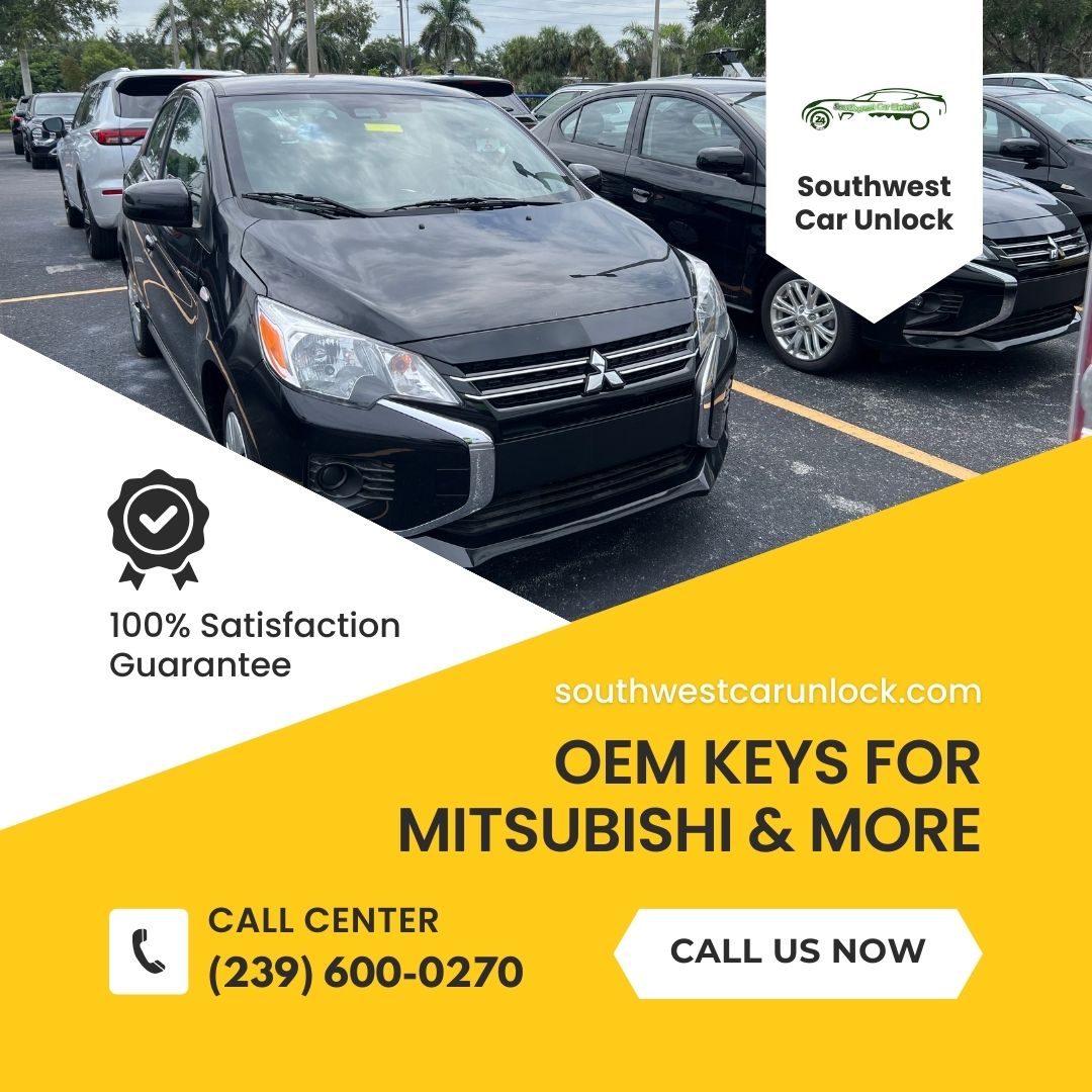 Mobile locksmith Fort Myers & Lehigh Acres – OEM keys for Mitsubishi & more. Locksmith green truck Lehigh, Camiones verdes en la lee.