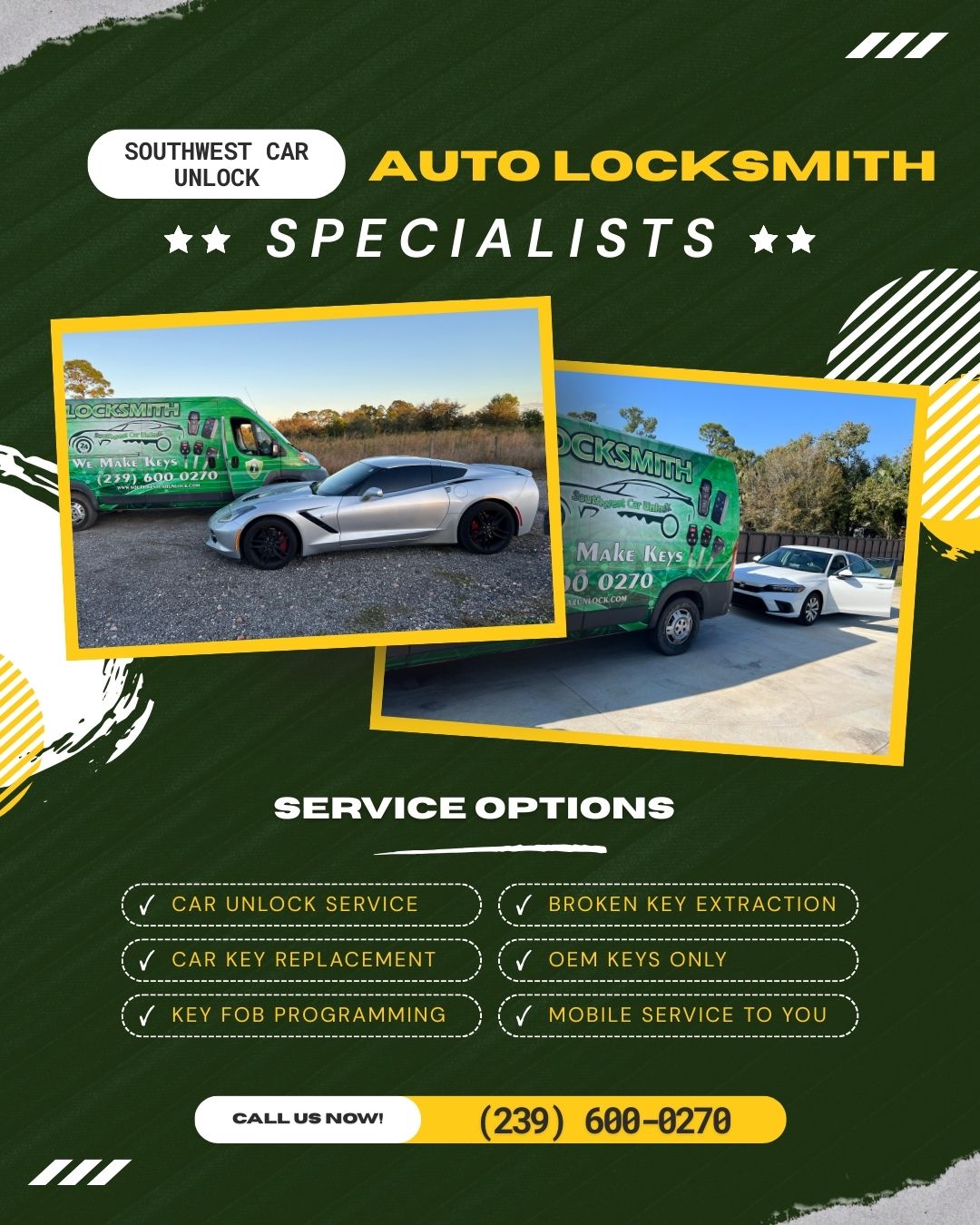 Southwest Car Unlock auto locksmith specialists providing car unlock and key fob programming in Fort Myers, Florida.