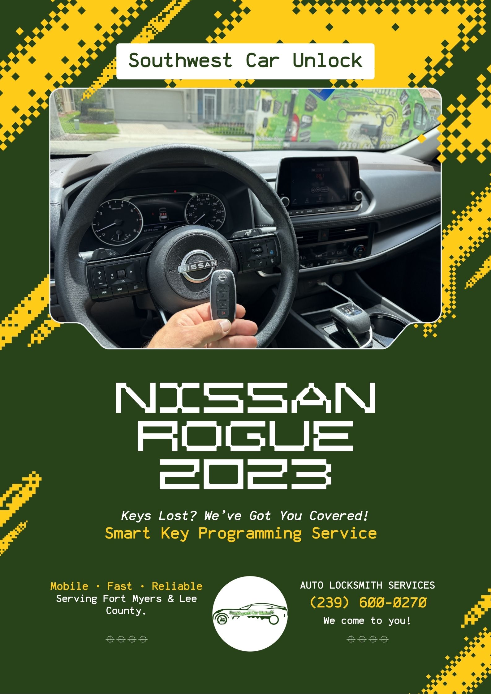 Nissan Rogue 2023 smart key programming mobile locksmith Fort Myers Lehigh Acres Lee County FL (239) 600-0270