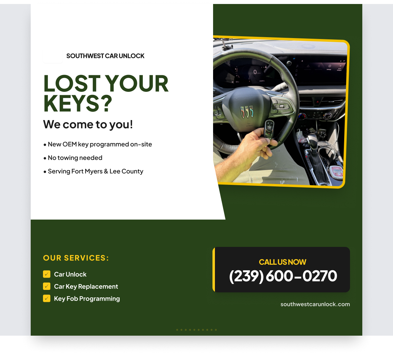 Mobile car locksmith service Fort Myers key replacement call (239) 600-0270