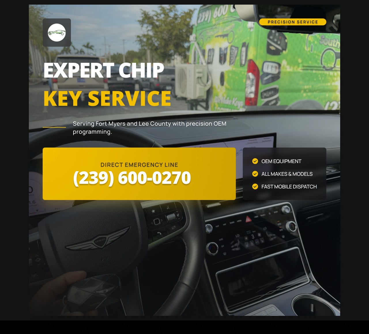 Expert chip key service precision OEM programming Genesis mobile locksmith Southwest Car Unlock green truck Fort Myers Lehigh Acres Lee County FL (239) 600-0270 transponder key locksmith near me
